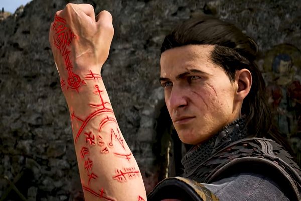 The Blood of Dawnwalker protagonist raises a flexed fist