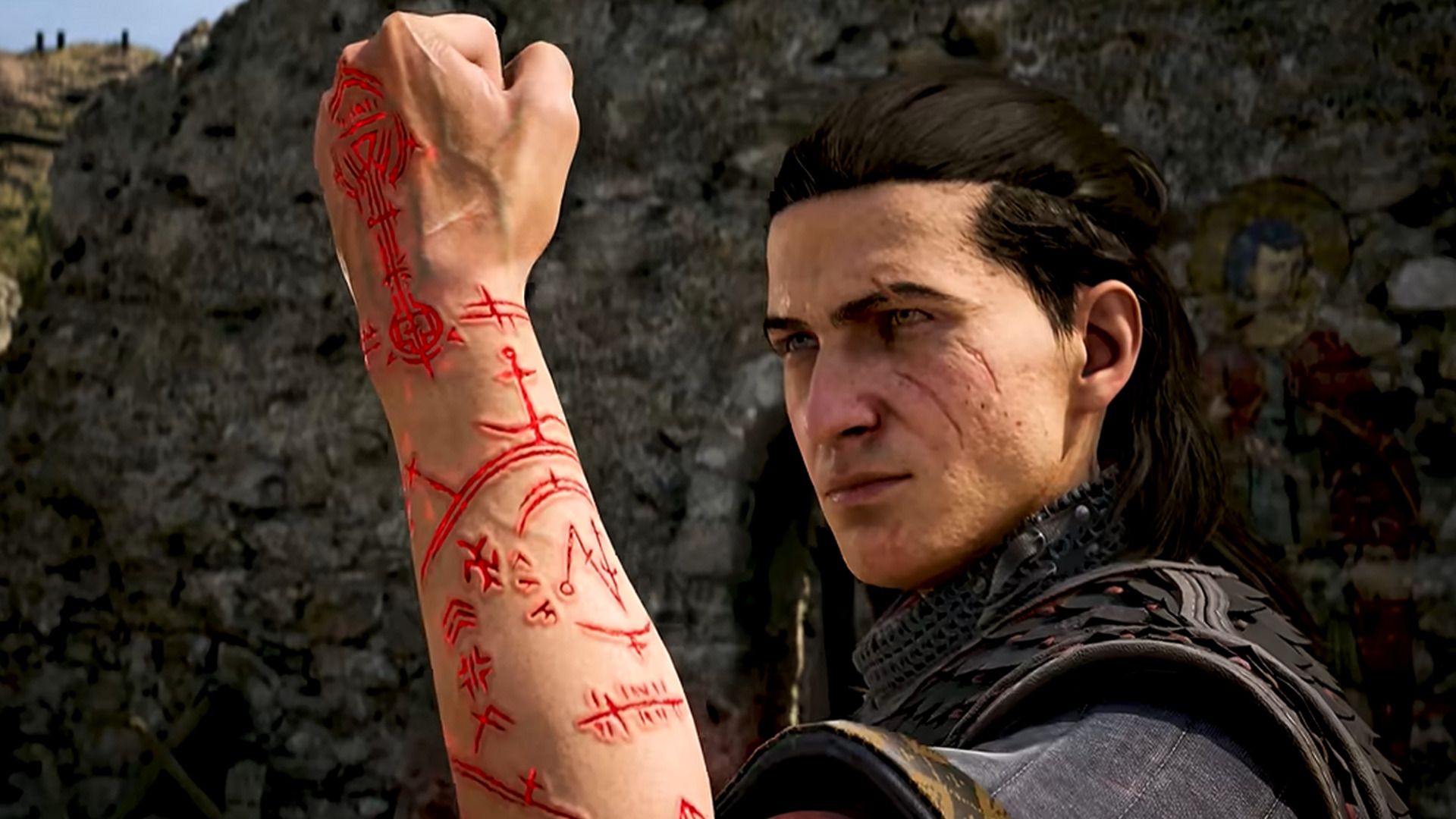 The Blood of Dawnwalker protagonist raises a flexed fist