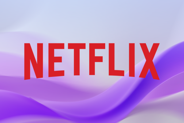 netflix logo over purple abstract waves