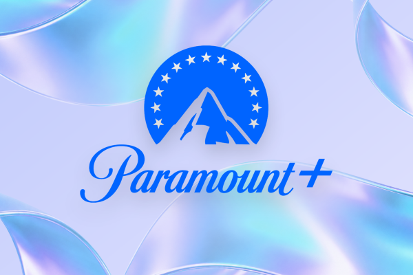 paramount logo over iridescent abstract waves