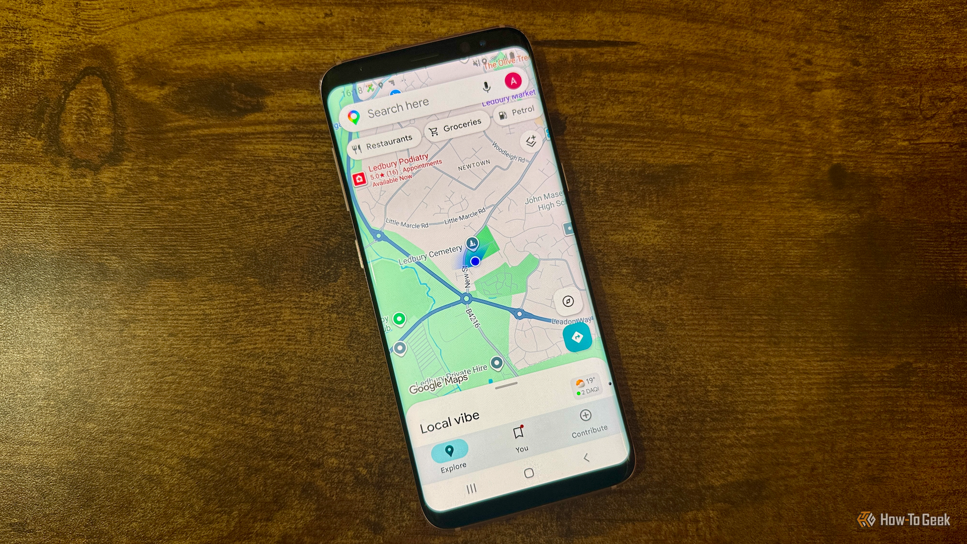 the google maps on an android phone showing my live location
