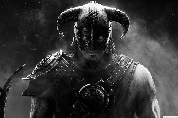 A black and white picture of the Dragonborn during Skyrim.