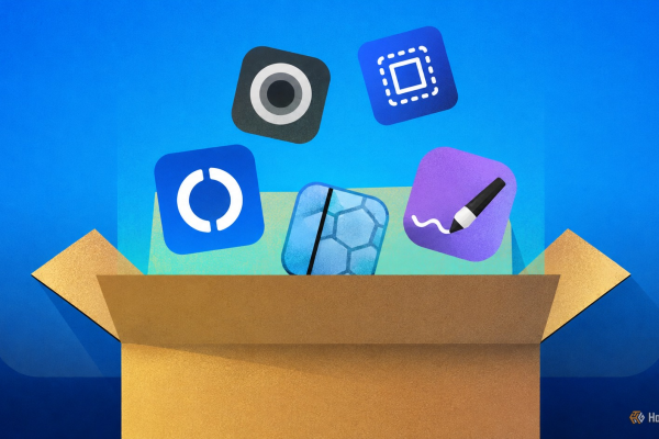 app icons emerging from a cardboard box