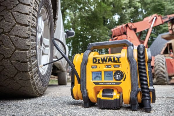 dewalt tire inflator by a tire