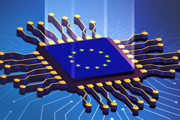 illustration of a microchip with eu flag symbols