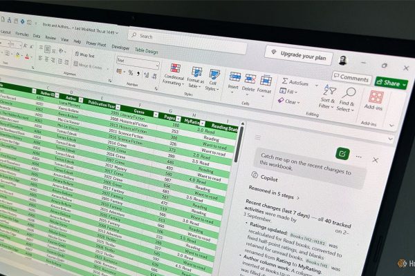 laptop screen showing an excel worksheet with the copilot panel summarizing recent workbook edits on the right