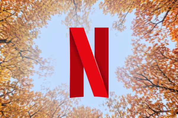 netflix n logo framed by trees