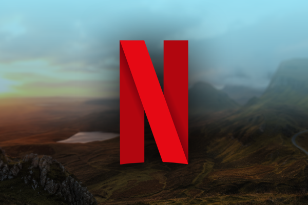 netflix n logo over a misty mountain valley