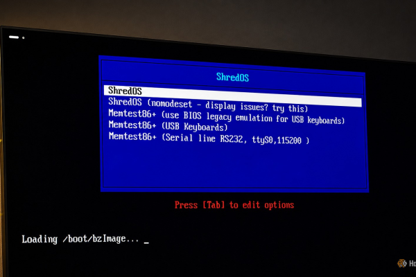 shredos boot menu on a monitor