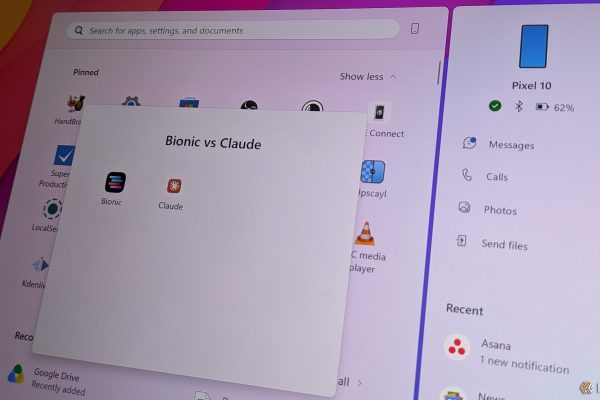 windows start menu folder named bionic vs claude holding the bionic and claude desktop app icons side by side 1